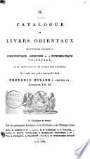 Catalogue de livres orientaux en vente chez Fred. Muller
