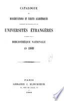 Catalogue des dissertations et écrits académiques