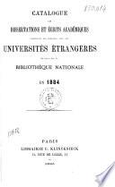 Catalogue des dissertations et écrits académiques
