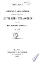 Catalogue des dissertations et écrits académiques
