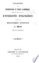 Catalogue des Dissertations et Écrits Académiques Provenant des Échanges