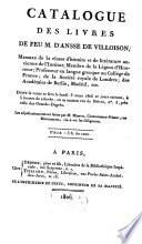 Catalogue des livres de feu M. D'Ansse de Villoison