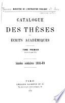 Catalogue des thèses de doctorat soutenues devant les universités françaises