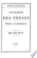 Catalogue des thèses et écrits académiques