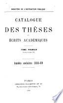 Catalogue des thèses et écrits académiques