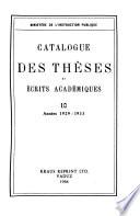 Catalogue des thèses et écrits académiques