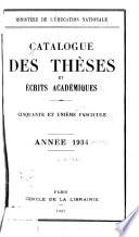 Catalogue des thèses et écrits académiques