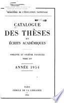 Catalogue des thèses et écrits académiques