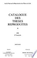 Catalogue Des Thèses Reproduites