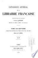 Catalogue général de la librairie française: 1891-1899. Table des matières