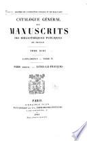Catalogue général des manuscrits des bibliothèques publiques de France