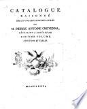 Catalogue raisonné de la collection de livres de m. Pierre Antoine Crevenna, négociant à Amsterdam. Prèmiere [-sixième] volume
