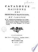 Catalogue raisonné des principaux manuscrits du cabinet de M. Joseph-Louis-Dominique de Cambis...