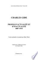 Charles Gide (vol. XII) Propos d'actualité et d'inactualité 1887-1931