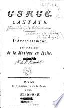 Circe. Cantate. L'avertissement par l'auteur de la musique en Italie