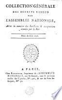 COLLECTION GÉNÉRALE DES DÉCRETS RENDUS PAR L'ASSEMBLÉE NATIONALE