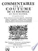 Commentaires sur la Coutume de La Rochelle et Pays d'Aunix