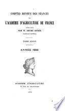 Comptes rendus hebdomadaires des séances de l'Académie d'agriculture de France