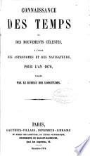 Connaissance des tems, à l'usage des astronomes et des navigateurs. An x de la république Française