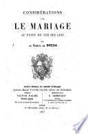 Considerations sur le mariage au point de vue des lois