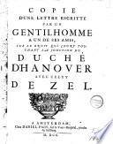Copie d'une lettre escritte par un gentilhomme a un de ses amis, sur le bruit qui court touchant la jonction du duché d'Hanover avec celuy de Zel