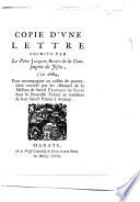 Copie d'vne Lettre escrite par Le Père Jacques Bigot de La Compagnie de Jésus, l'an 1684