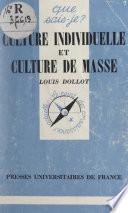 Livre Culture individuelle et culture de masse