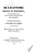 De l'économie sociale et politique