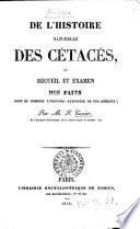 De l'histoire naturelle des Cétacés
