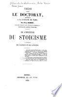 De L'influence du stoicisme à l'époque des Flaviens et des Antonins. ...