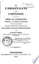 De l'originalité et de l'imitation