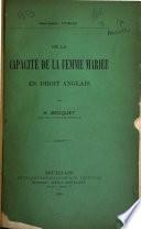 De la capacité de la femme mariée en droit anglais