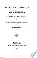 De la condition sociale des femmes au dix-neuvième siècle