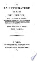 De la litterature du midi de l'Europe. 2. ed. revue et cor
