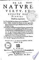 De la nature, vertu et utilité des plantes