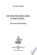 De Walter Benjamin à nos jours