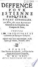 Deffence pour Estienne Pasquier... contre les impostures et calomnies de François Garasse... (par A. Rémy)