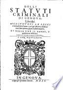 Delli Statuti criminali di Genova Libri dui