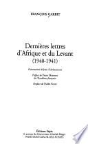Dernières lettres d'Afrique et du Levant