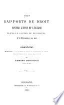 Des rapports de droit entre l'Etat et l'Eglise dans le Canton de Neuchâtel de la Réformation à nos jours