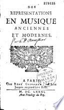 Des representations en musique anciennes et modernes (par le P. Menestrier)