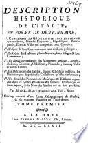 Description historique de l'Italie, en forme de dictionnaire