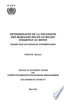 Determinants de la fécondité des mariages selon le milieu d'habitat au Benin