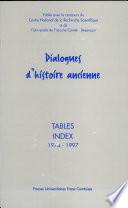 Dialogues d'histoire ancienne : (1974-1978) : tables - index - étude thématique