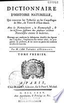 Dictionnaire d'histoire naturelle, qui concerne les testacées ou les coquillages de mer, de terre et d'eau-douce...