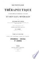 Dictionnaire de thérapeutique, de matière médicale, de pharmacologie, de toxocologie et des eaux minérales