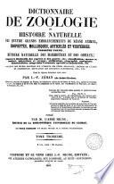 Dictionnaire de zoologie, ou, Histoire naturelle des quatre grands embranchements du règne animal, zoophytes, mollusques, articulés et vertébres