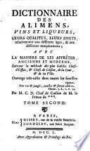 Dictionnaire des Alimens, vin, et liqueurs ...