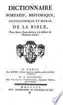 Dictionnaire portatif historique, geographique et moral de la bible