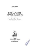 Dire la vanité à l'âge classique